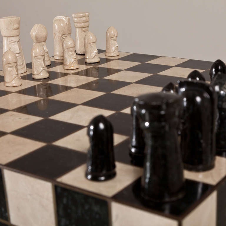 A Superb Maitland Smith Stone Veneered Chess Set 1970s 5
