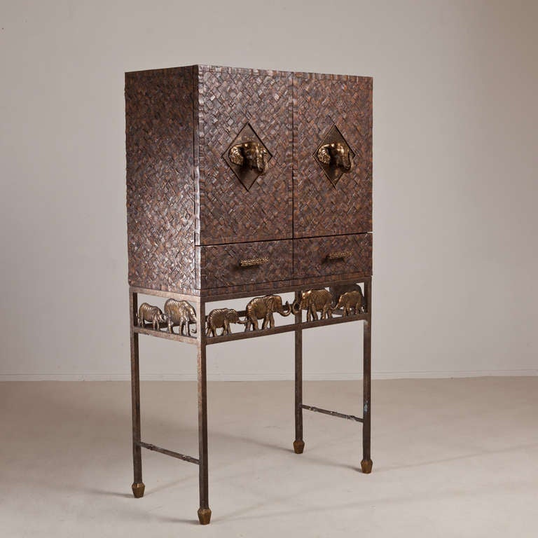 A Superb Maitland Smith Designed Cocktail Bar with Bronze Elephant Mounts 1970s stamped, Talisman Edition