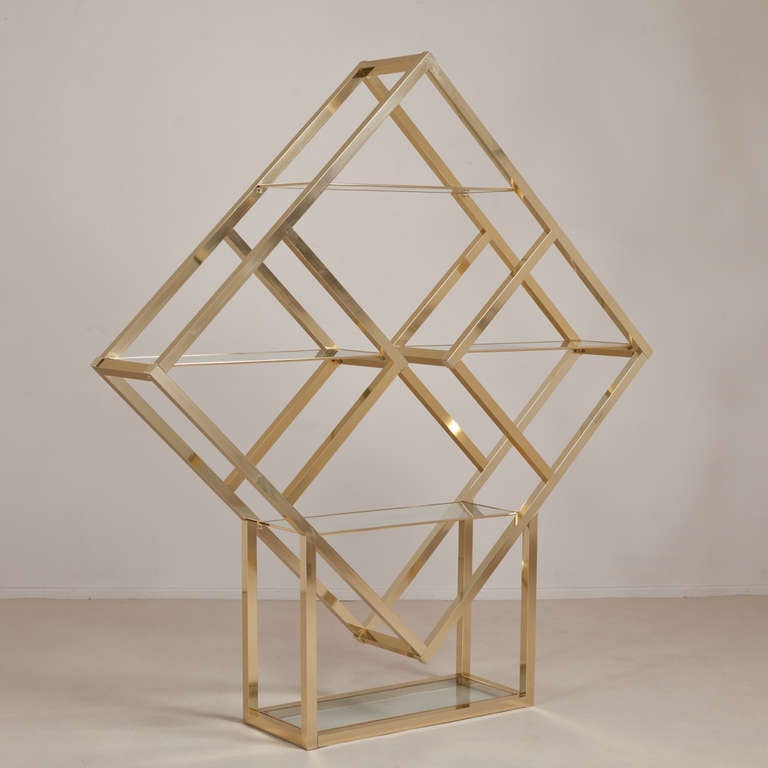An Anodised Brass Framed Diamond Shaped Etagere 1970s
