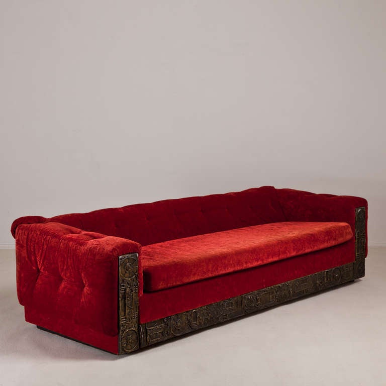 A Four Seater Resin Wrapped Red Velvet Upholstered Sofa by Adrian Pearsall USA 1970s