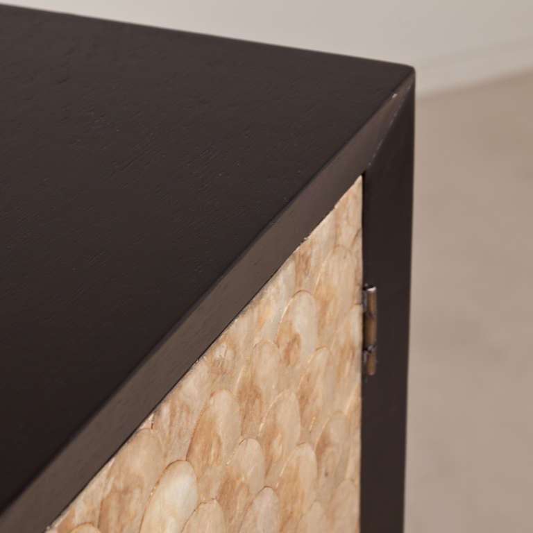 An Ebonised Two Door Capiz Shell Fronted Cabinet 1970s In Good Condition In London, GB
