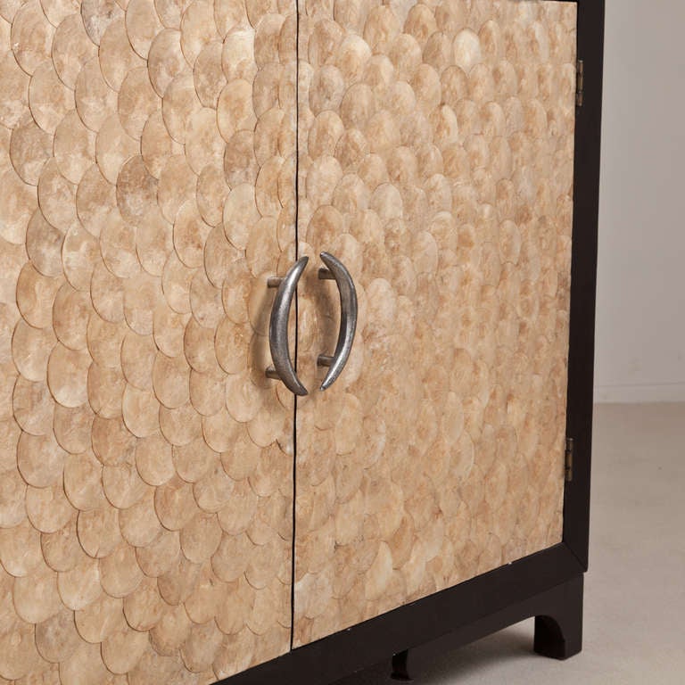 An Ebonised Two Door Capiz Shell Fronted Cabinet 1970s 2