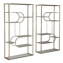 A Single Brass Plated Etagere with Glass Shelving 1970s