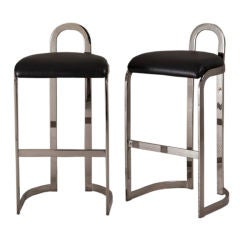 A Pair of Pierre Cardin Designed Nickel Plated Bar Stools 1980s