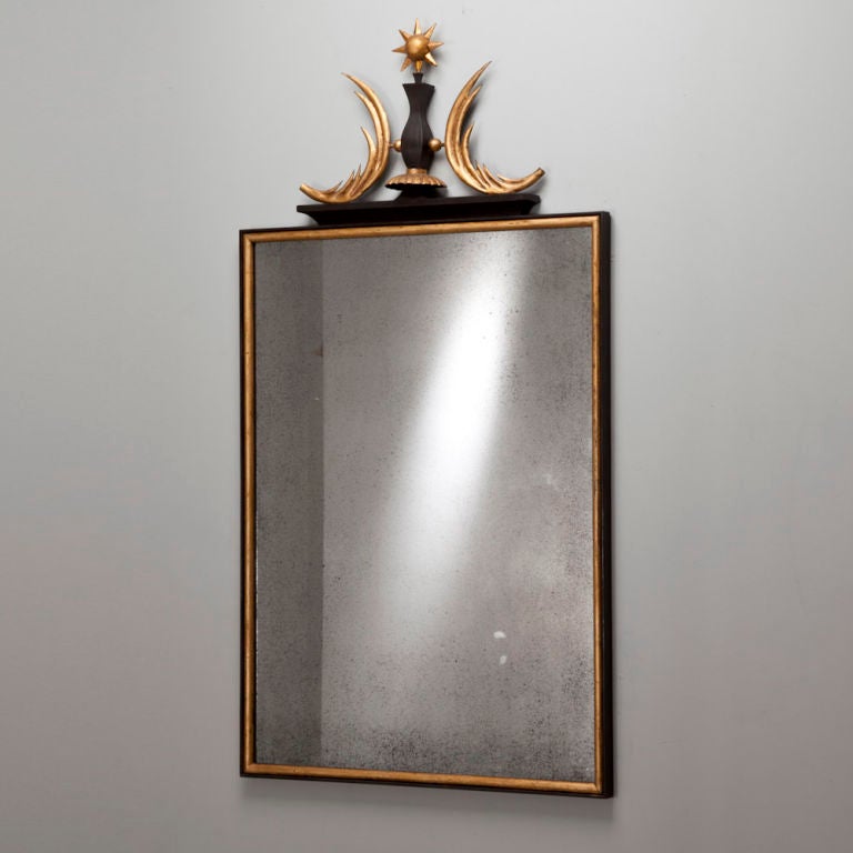 A Poillerat Inspired Wrought Iron and Gilded Mirror with Antiqued Mirror Plate Created by Talisman