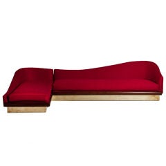 A Stunning Two Part Sofa on Wooden and Brass Plated Base 1950s
