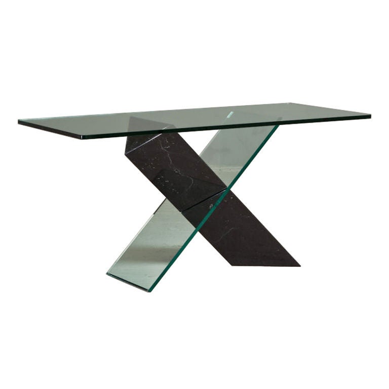 Black Stone and Glass Console Table Designed by Reflex, 1980s For Sale
