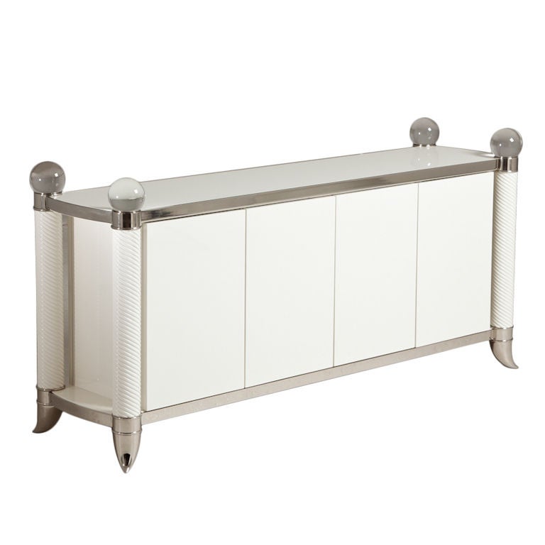 A Faux Rhino Horn White Lacquered Four Door Buffet 1970s