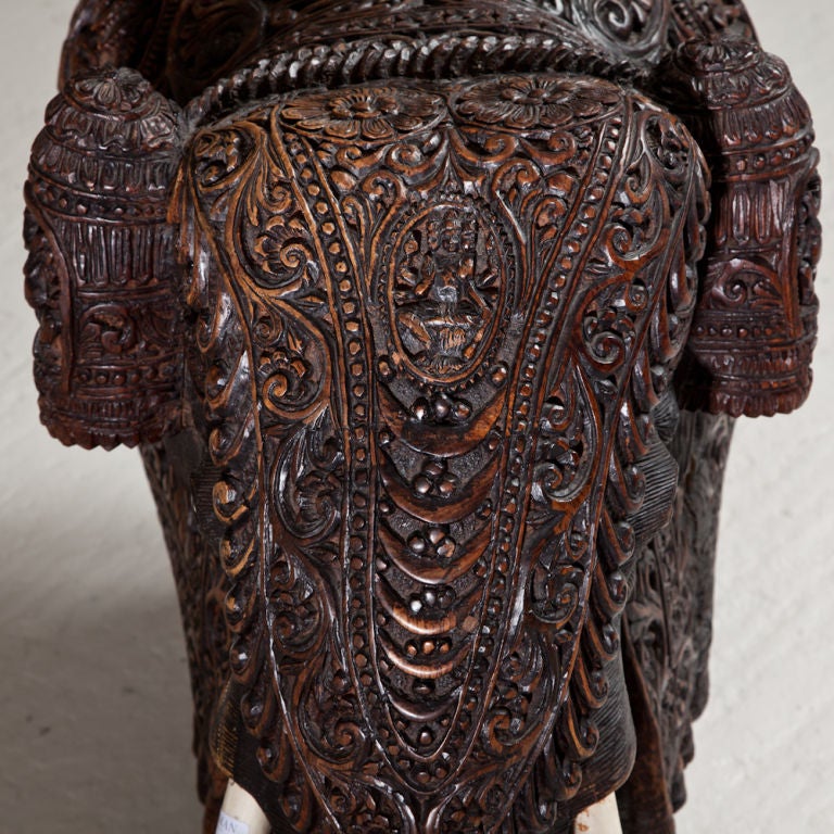 A Mid 19th Century Teak Indian Elephant With Carved Bone Tusks 1