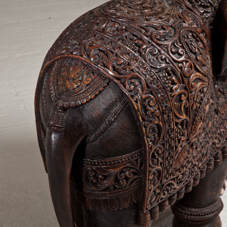 A Mid 19th Century Teak Indian Elephant With Carved Bone Tusks 2