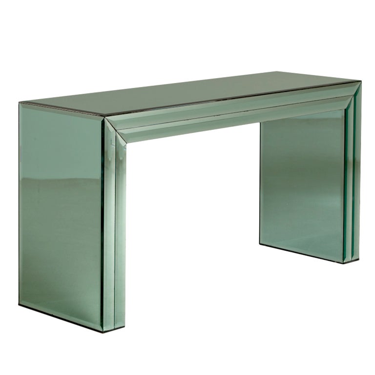 A Rare Green Tinted Mirrored Console Table 1970s