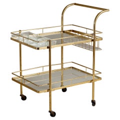 A Brass and Glass Barcart on Castors 1970s