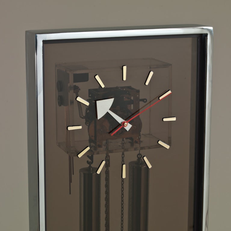 Late 20th Century A Chromium Steel Floor Standing Clock by Howard Miller 1970s