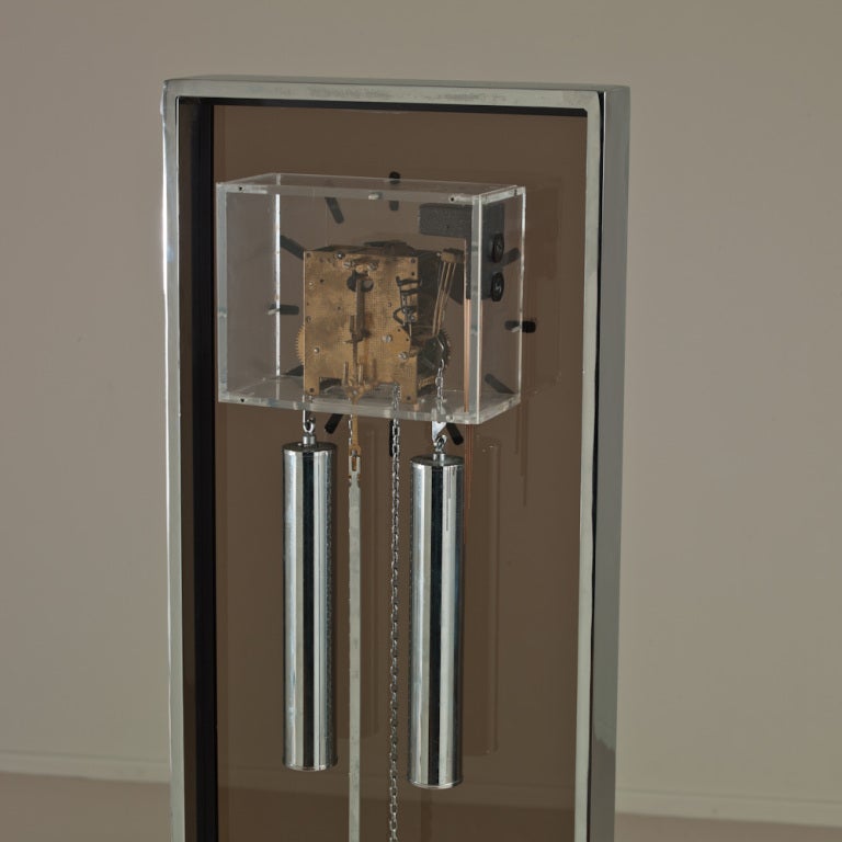 A Chromium Steel Floor Standing Clock by Howard Miller 1970s 1