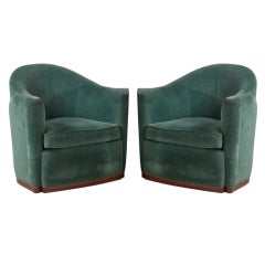 A Pair of Art Deco Inspired High Bucket Backed Armchairs 1950s