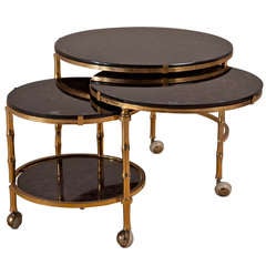 A Three Tiered Brass and Eglomise Swivel Side Table 1960s