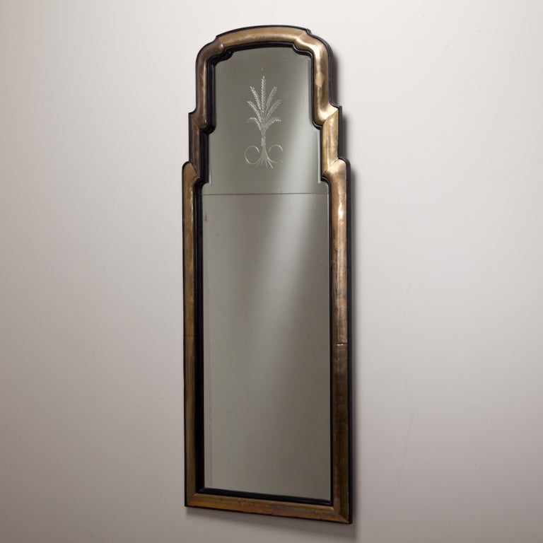 An Early Etched Glass Bronze Framed Mirror 1960s
