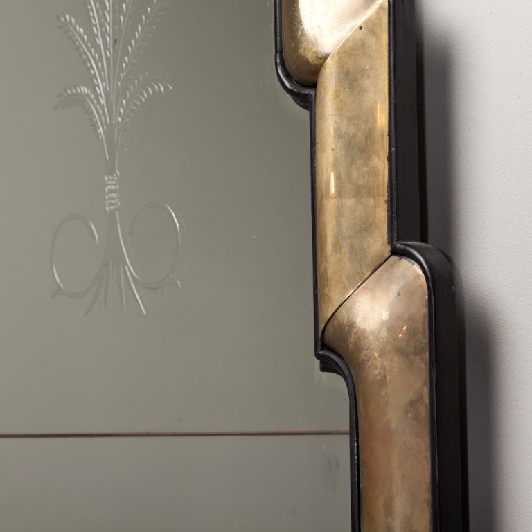 A Rectangular Etched Glass and Bronze Mirror 1960s 1