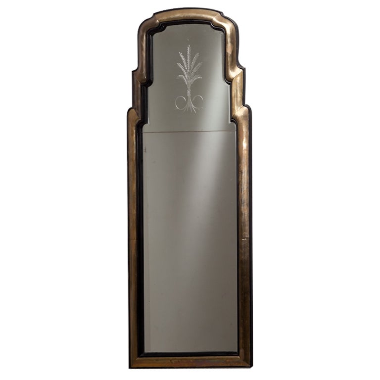 A Rectangular Etched Glass and Bronze Mirror 1960s