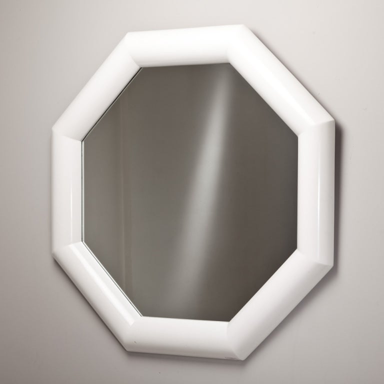 A Karl Springer Style White Octagonal Framed Mirror USA 1970s