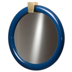 A Cobalt Blue Springer Style Mirror with Brass Pediment 1970s