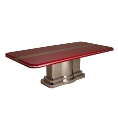 Used A Breuton designed Red Lacquered and Steel Dining Table 1970s