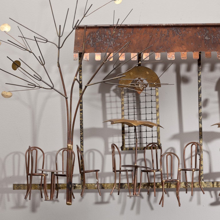 Late 20th Century A Parisian Cafe Scene Metal Wall Sculpture by Curtis Jere 1972