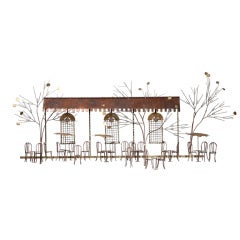 A Parisian Cafe Scene Metal Wall Sculpture by Curtis Jere 1972