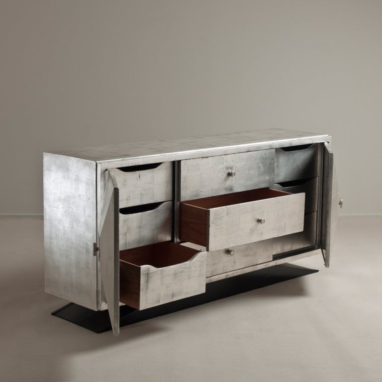 American James Mont Attributed Silverleafed Sideboard, USA, 1950s For Sale