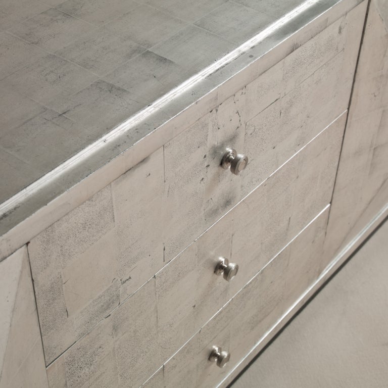 James Mont Attributed Silverleafed Sideboard, USA, 1950s In Excellent Condition For Sale In London, GB
