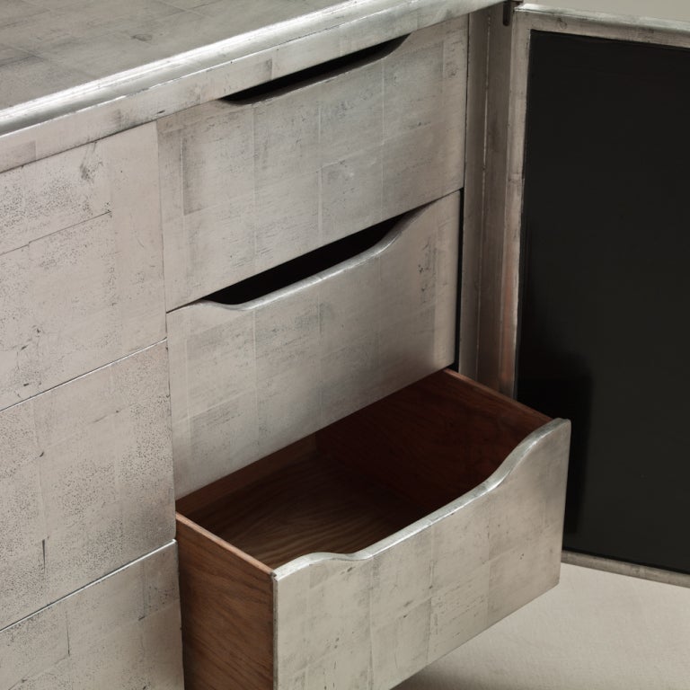 Silver Leaf James Mont Attributed Silverleafed Sideboard, USA, 1950s For Sale