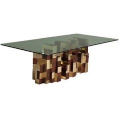 A Burr Walnut and Brass Veneered Paul Evans Dining Table 1970s A Burr Walnut and Brass Veneered Paul Evans Dining Table 1970s