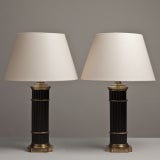 A Pair of Ribbed Black and Brass metal Table Lamps 1960s