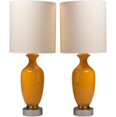 A Pair of Vibrant Yellow Ceramic Table Lamps 1970s