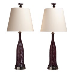 A Pair of Purple and White Murano Glass Table Lamps 1970s