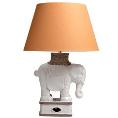 Retro A Single Ceramic Elephant Illustrated Table Lamp 1970s