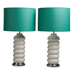 A Pair of Ribbed White Ceramic Table Lamps 1960s