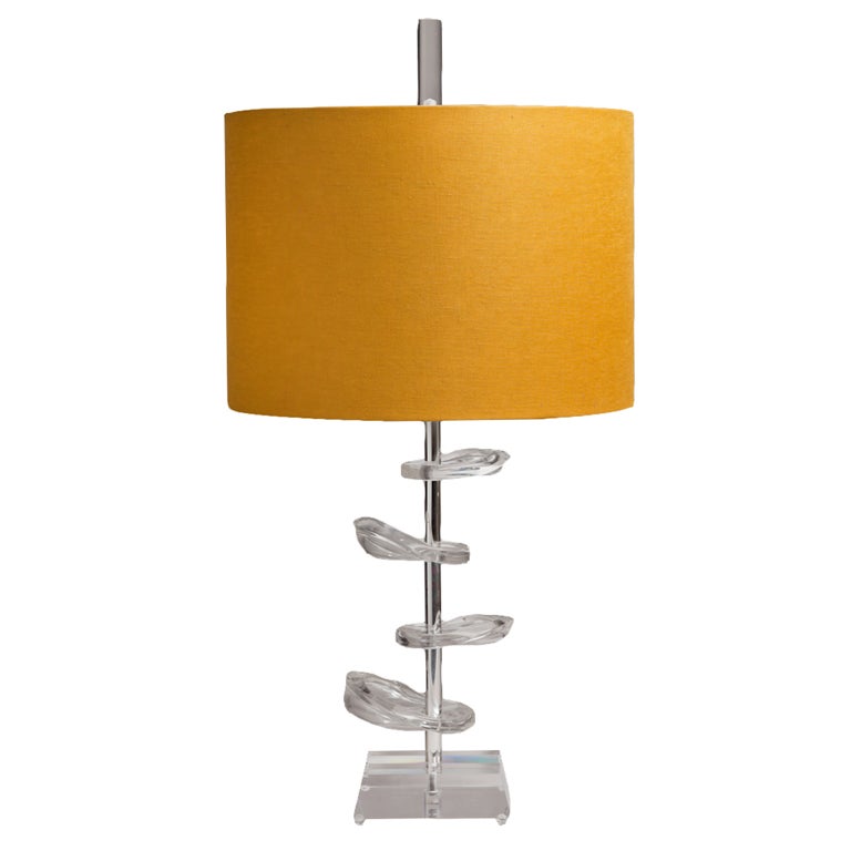 An Unusual Lucite Lily Pad Table Lamp with Nickel Stem 1970s