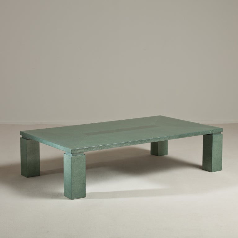 A Rare Faux Shagreen Rectangular Coffee Table with Nickel Inlay 1970s/80s