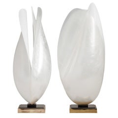 A Pair of Semi Pearlescent Rougier Designed Table Lamps 1970s