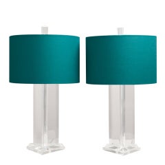 Rare Pair of Triangular Shaped Lucite Table Lamps, 1970s