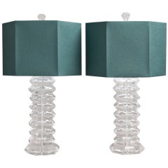 Pair of Heavy Octagonal Faceted Lucite Table Lamps, 1970s 8