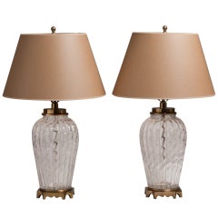 A Pair of Pressed Clear Glass Table Lamps 1960s