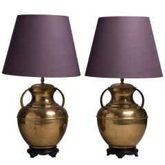 A Pair of  Brass Asian Modern Urn Shaped Table Lamps 1960s