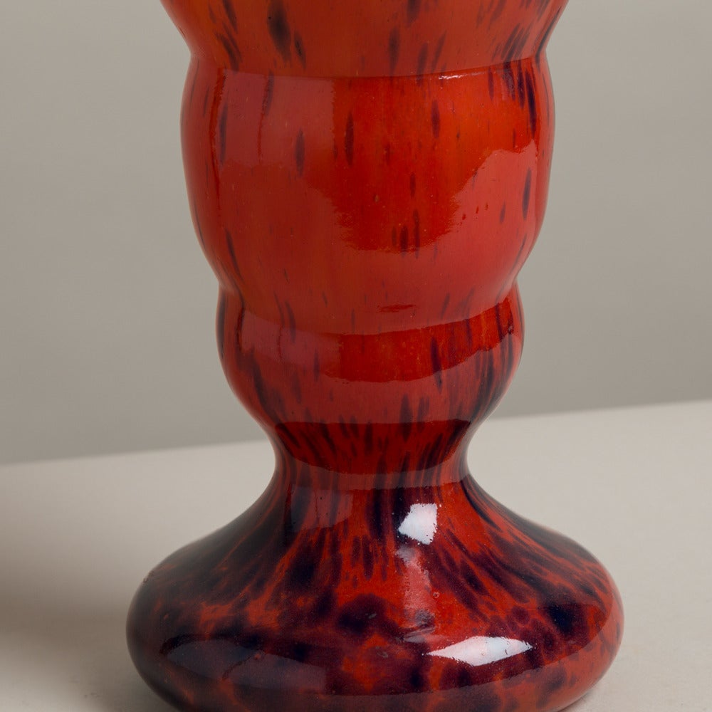 French Sensational Large Fluted Glass Vase by Schneider, France, 1930s