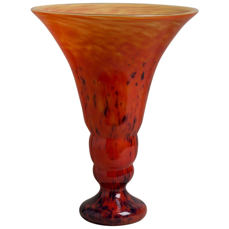 Sensational Large Fluted Glass Vase by Schneider, France, 1930s