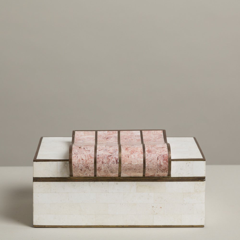 A Maitland - Smith designed Coral and White Tessellated Stone Box stamped 1970s