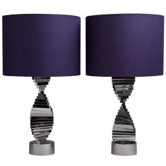 A Pair of Spiral Shaped Polished Nickel Table Lamps 1970s