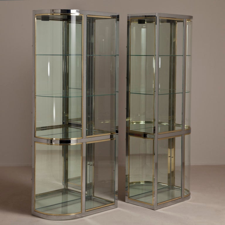 A Pair of Brass and Steel Glazed Cabinets by DIA 1970s