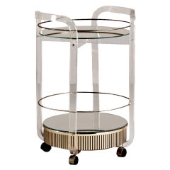 A Circular Lucite Barcart with Mirrored Shelves 1970s